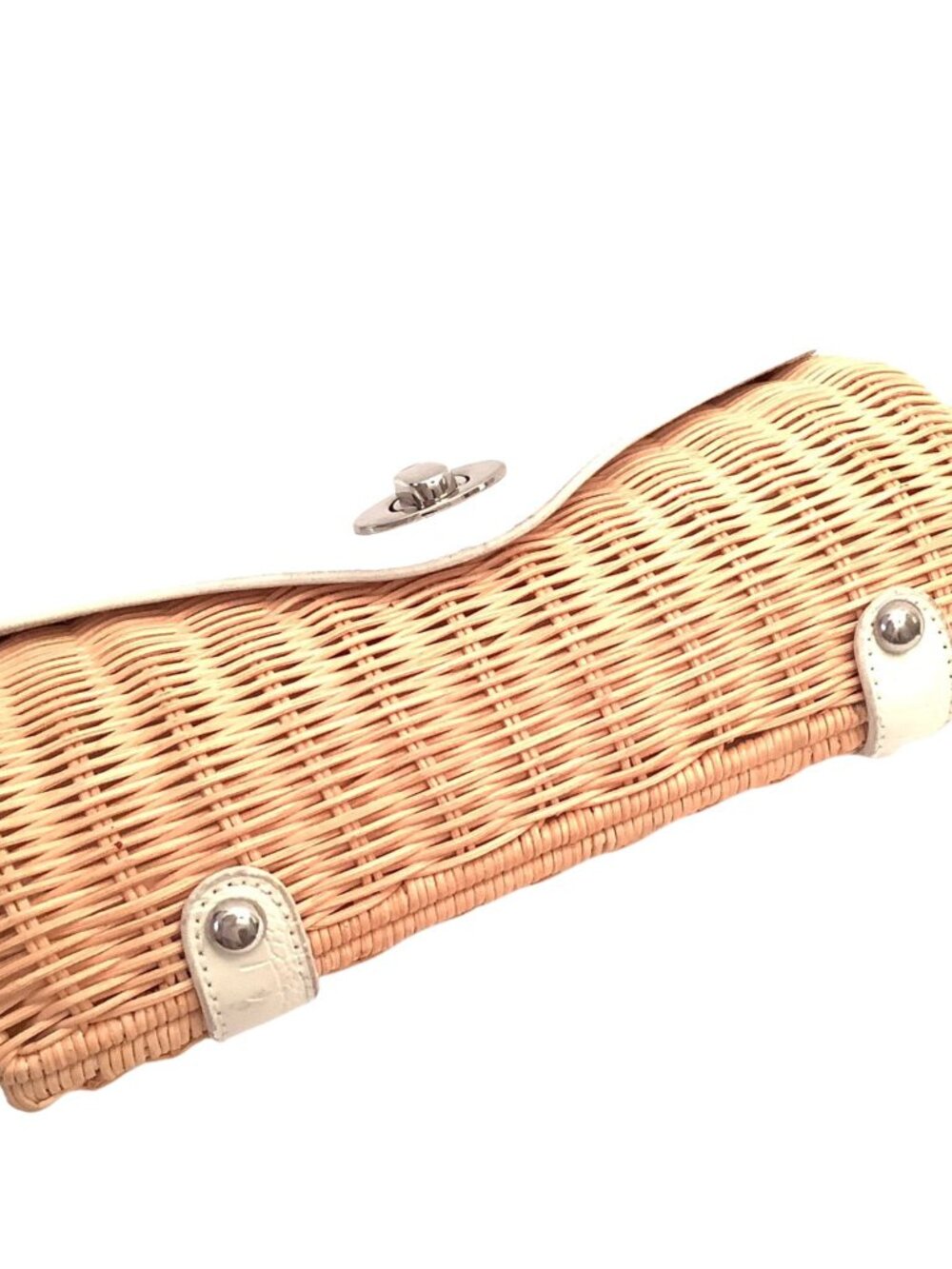Coastal Y2K Natural Reed Clutch Bag Beige and White